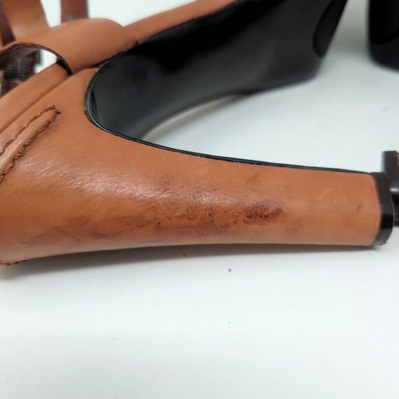 Ralph Lauren Tan Leather Heels 10 Platform Ankle Strap - Picture 9 of 16